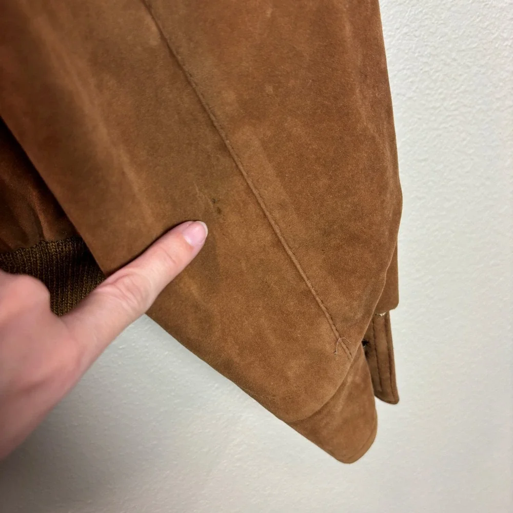 Brad Whitney Vintage Faux Suede Aviator Bomber Jacket Mens 2XL Brown Zip Front‎